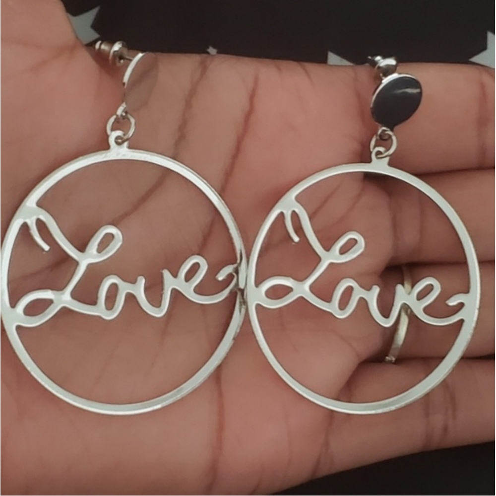 Trendy Circle Silver Hollow Love Earrings